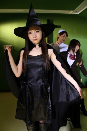 Japanese chicks practice the dark arts while wearing cosplay outfits