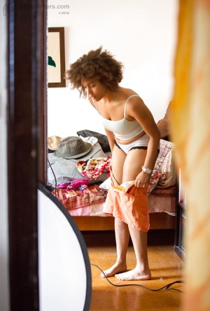 Ebony amateur Whitney captured on hidden camera dressing her naked body