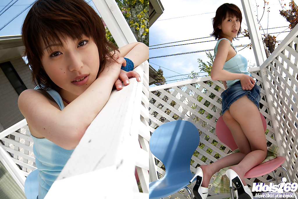 JAV Cute asian babe Nana Okano revealing her tits and shaggy cunt outdoor