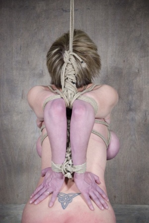 Blondesubmissive Dee Williams has her tits cinched tight with rope while bound 99746091