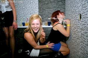 Party girls get showered with fresh cum through the club bathroom gloryhole 53553368