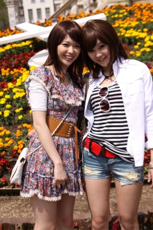 Japanese lesbians Rimu Endo & Ueno Misaki show bare legs while taking a stroll 43236458