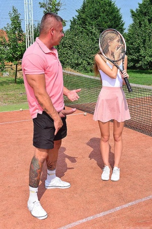 Sporty blonde Tiffany Tatum gets banged on the court by her tennis instructor 47921954