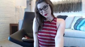 Nerdy chick Amber Hahn hikes her plaid skirt to masturbate on webcam 96991921
