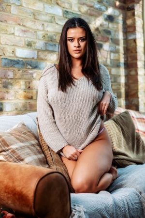 UK teen Brook Wright releases her nice tits from a sweater while disrobing 43618261