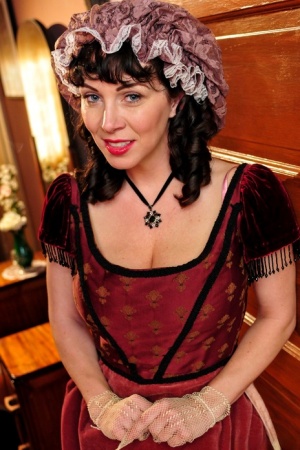 Hot mature brunette RayVeness shows sexy cleavage wearing medieval costume 67026856