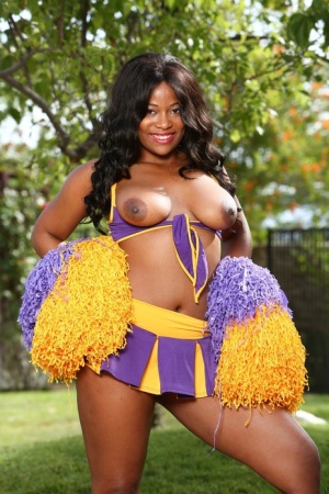 Black cheerleader Monique Symone showing off her boobs in driveway