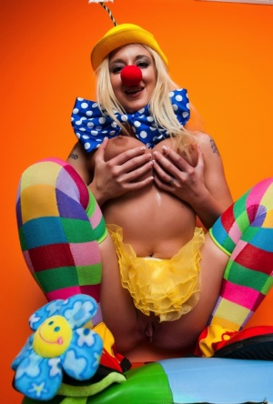 Hot cosplay MILF Leya Falcon in clown costume fondling her huge big tits 89774972