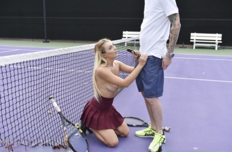 Blonde girl Natalia Starr ends up on top during sex on a tennis court 55203117