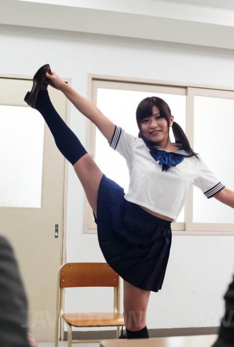 Japanese coed Aika Hoshino displays her flexibility before sex with teachers 70762976