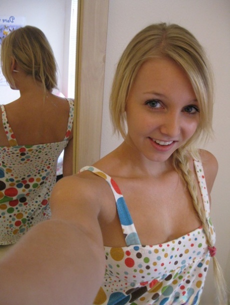 Blonde first timer exposes her tits and twat for self shots in the mirror 25714568