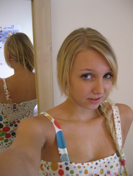 Blonde first timer exposes her tits and twat for self shots in the mirror 25714568