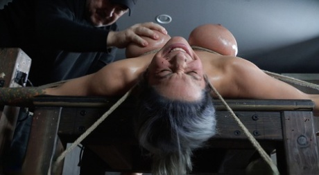 Restrained female Alyssa Lynn endures tits torture and and being hung 78383099