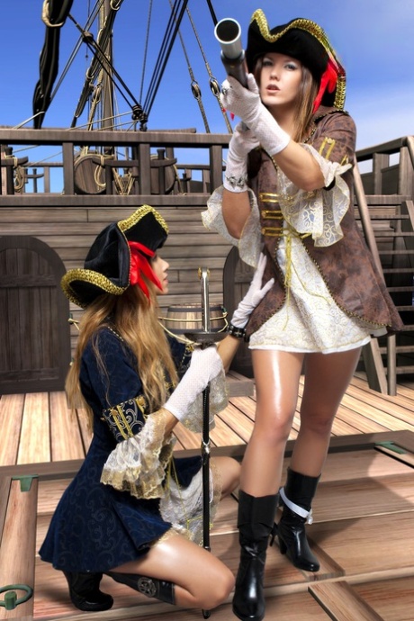 Female pirates partake in lesbian foreplay while on board a vessel 16267881