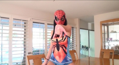 Young amateur Catie Minx dons a Spider-Man mask while masturbating 48282730