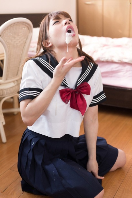 Japanese schoolgirl spits out cum after sucking off two cocks 81022227