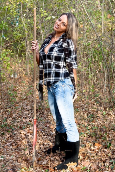 Solo girl Nikki Sims strips to a long scarf and her boots out in the woods 73934550