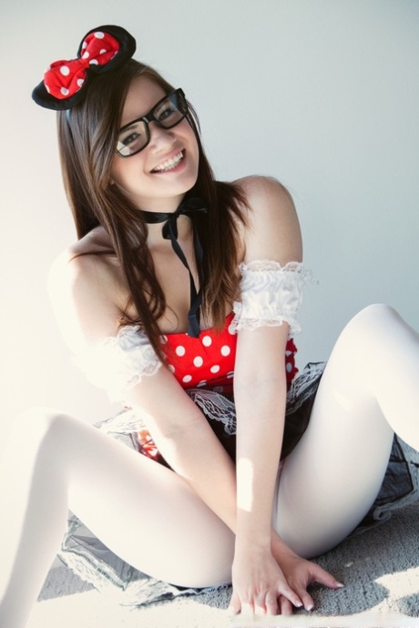 Sweet teen Alison Rey Hine bares her small tits while wearing glasses and hose 79856317