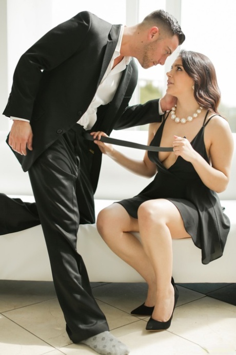 Horny chick Valentina Nappi seduces her man friend in a black dress 28132535