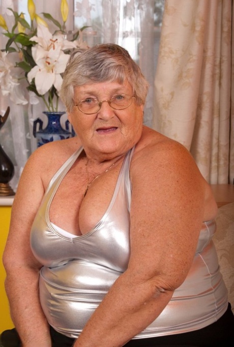 Old fatty Grandma Libby masturbates with a vibrator in crotchless pantyhose 87131314