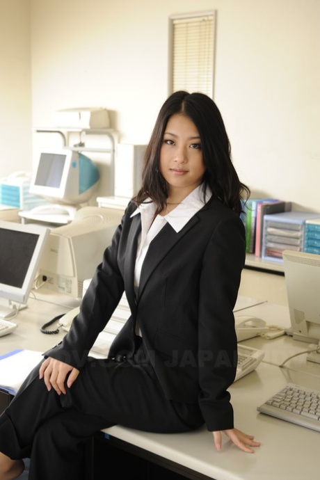 Hot Asian secretary Satomi Suzuki flashes panty upskirt & cleavage at work 81298003