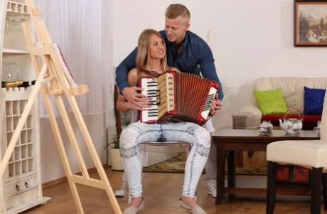 Blonde chick Milana plays pee games during anal sex with her accordion teacher 33273983