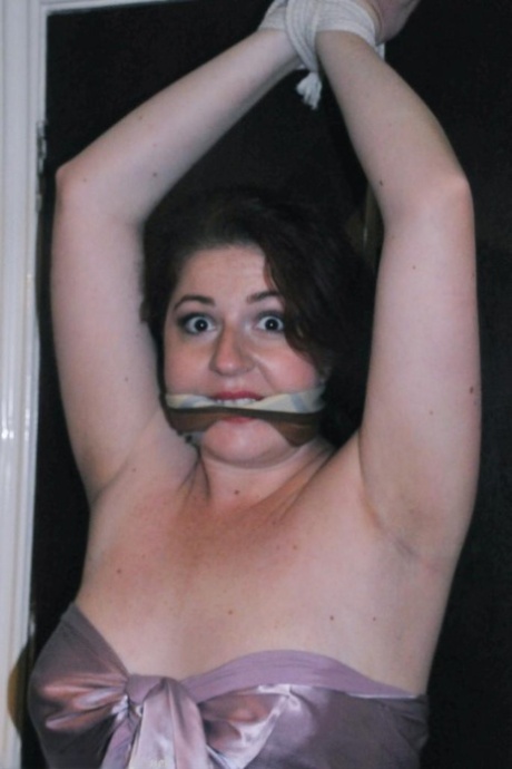 Caucasian plumper is tied up and gagged with clamps attached to her nipples 42358367