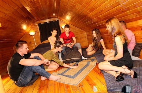 College students partake in group sex games in a loft apartment 82005393