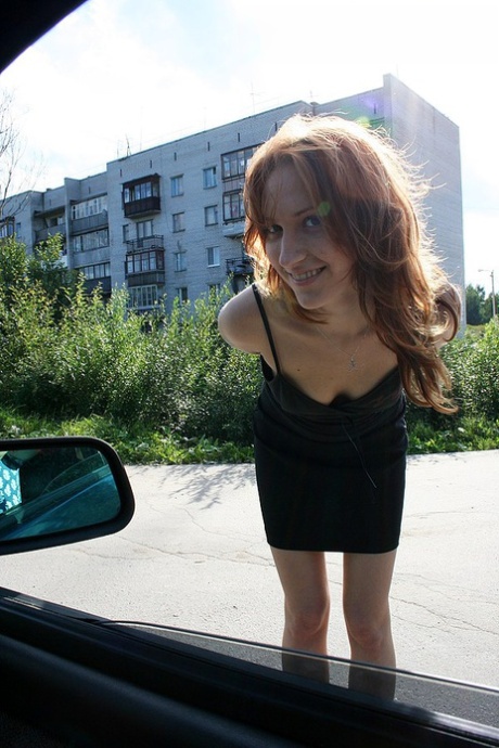 Redhead Sabrina Redhart gets picked up off the street before MMF sex in a car 58939441