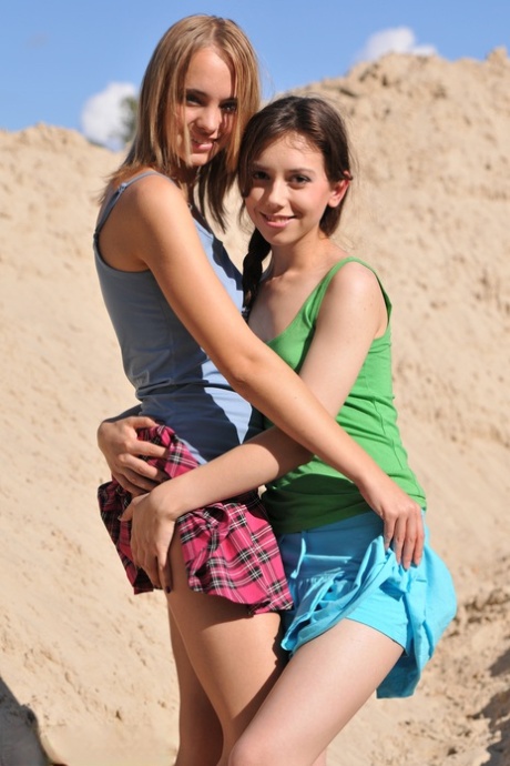 Teen girls Dana and Lisa take the nude modelling plunge together on beach dune 90244579