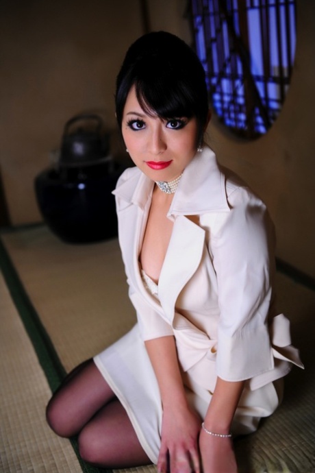 Japanese model exposes her high end brassiere in a business suit and red lips 28658628
