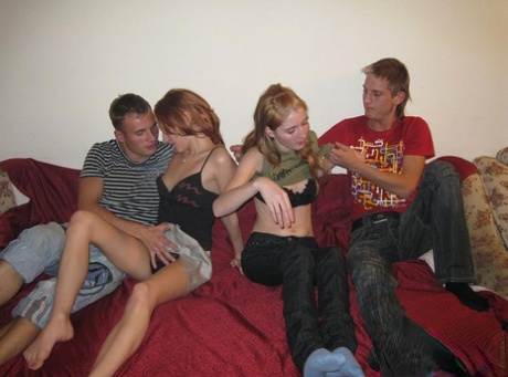 Two young couples swap partners while having a four-way fuck 73892091