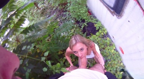 Blonde girl Angel Piaff has sex in the bushes for some badly needed cash 98743987