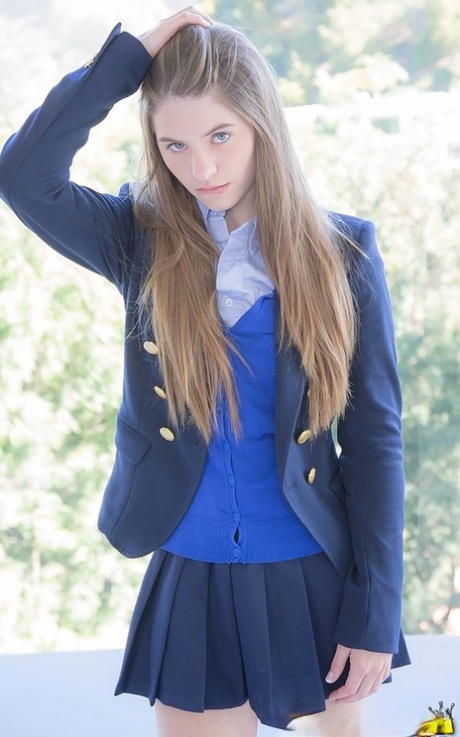 Naughty schoolgirl in uniform makes the grade on her knees 23850171