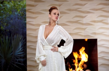 Leanna Decker doffs her elegant gown to pose erotically near the fireplace 53062572