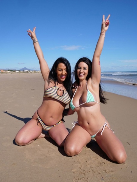 Curvy lesbians Candi Kayne and Ibi Smiles release their big boobs from bikinis 57863861