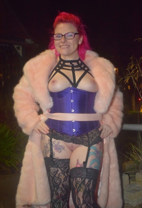 Redheaded amateur Mollie Foxxx flashes at night in a long coat 67820800
