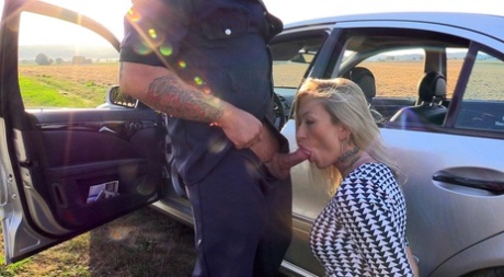 Blonde amateur Evi Sky gets on her knees for a cumshot from a police officer 68298121