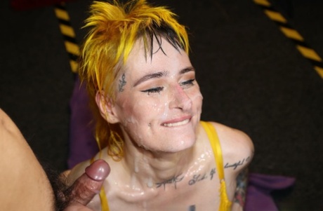 British chick Lana Banana receives facial cumshots during a bukkake scene 98933853