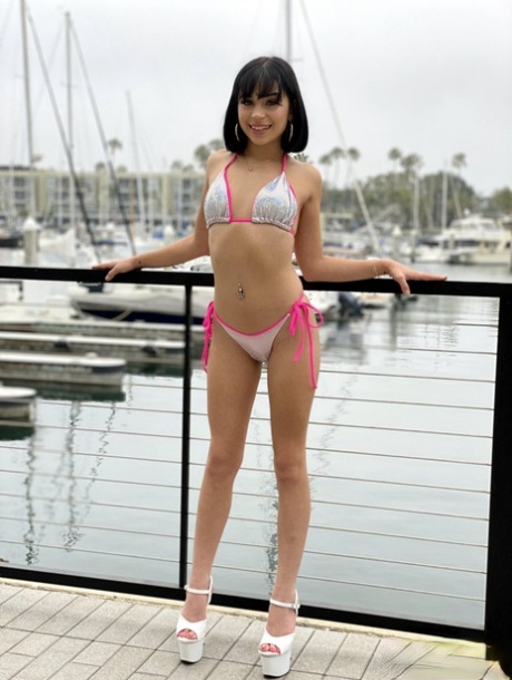 Nice brunette Aria Valencia models a bikini before an ass licking BJ and sex 48479647