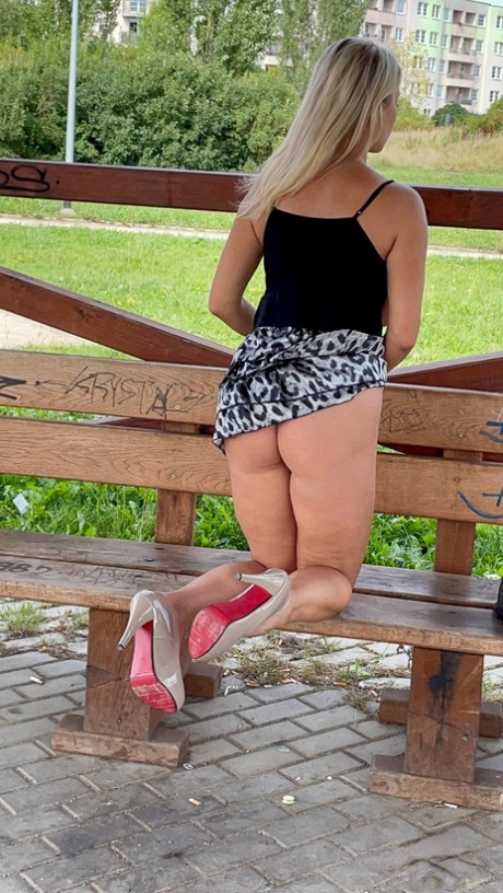 Big titted blonde Katerina Hartlova masturbates on a public bench in heels 30432522