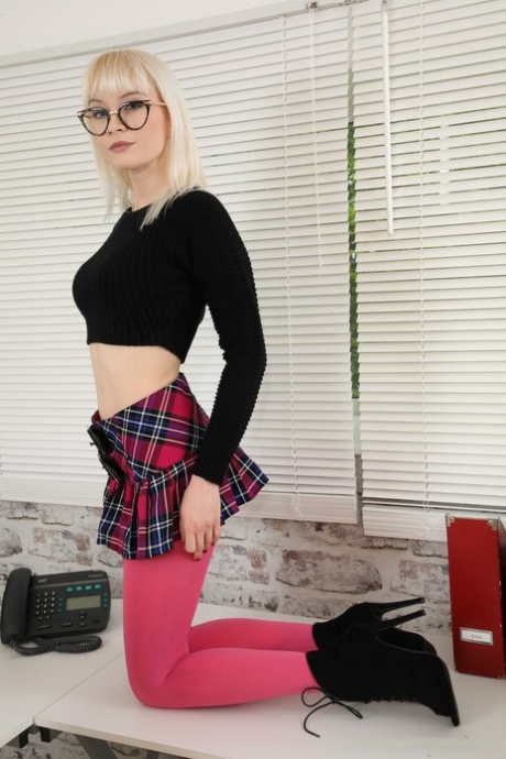 Jessica Louise from Only Opaques in a plaid miniskirt and ankle boots with 16626935