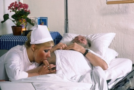 Blonde nurse Karen has sexual intercourse while attending to an old patient 87145067