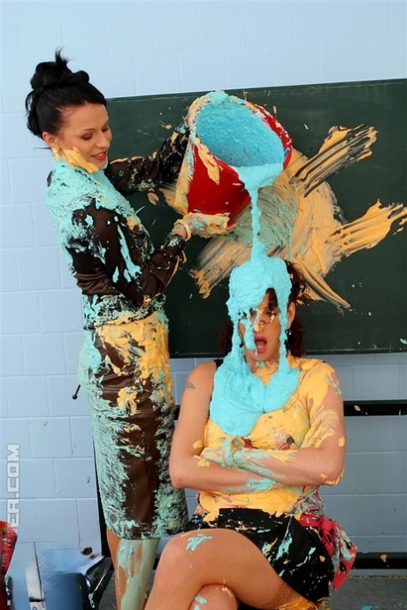 Schoolteacher and her student cover each other in buckets of slime 50177777
