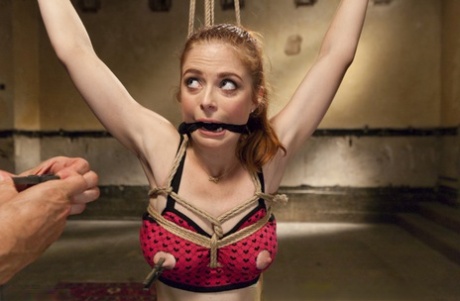 Natural redhead is suspended in bondage before anal and vaginal penetrations 62758525