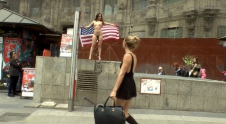 American girl Juliette March heads to Barcelona for a display of public nudity