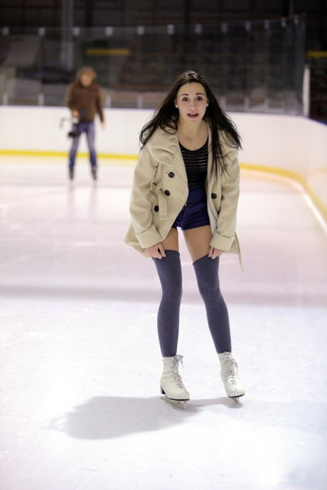 Ice skating Andys toys her teen pussy with a glass dildo at the rink 54128441