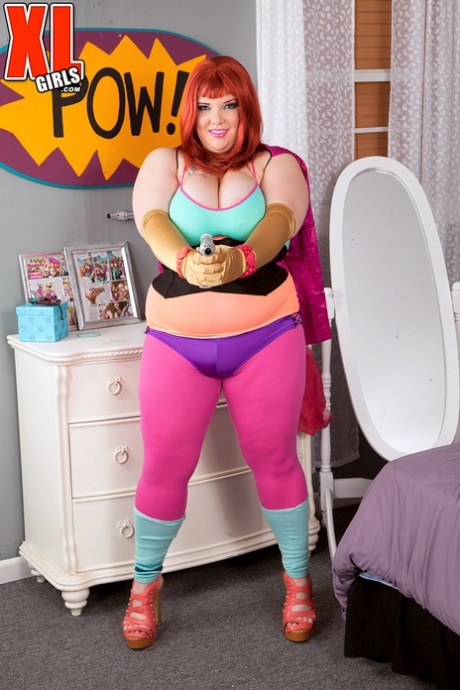 Redheaded fatty Kitty Mcpherson releases her large boobs from cosplay attire 75591480