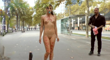 Naked brunette is paraded through city streets before sadistic sex begins 64592075