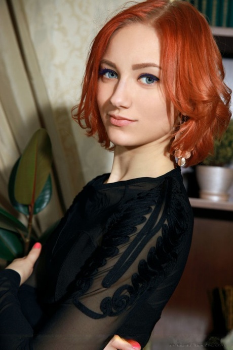Skinny redhead babe Anastasia Azul revealing tiny teen tits for glam photos 81344939